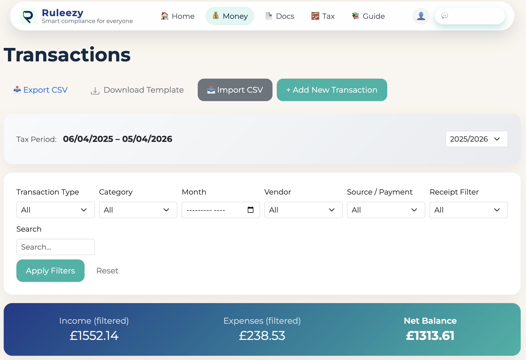 Expense entry form for adding costs